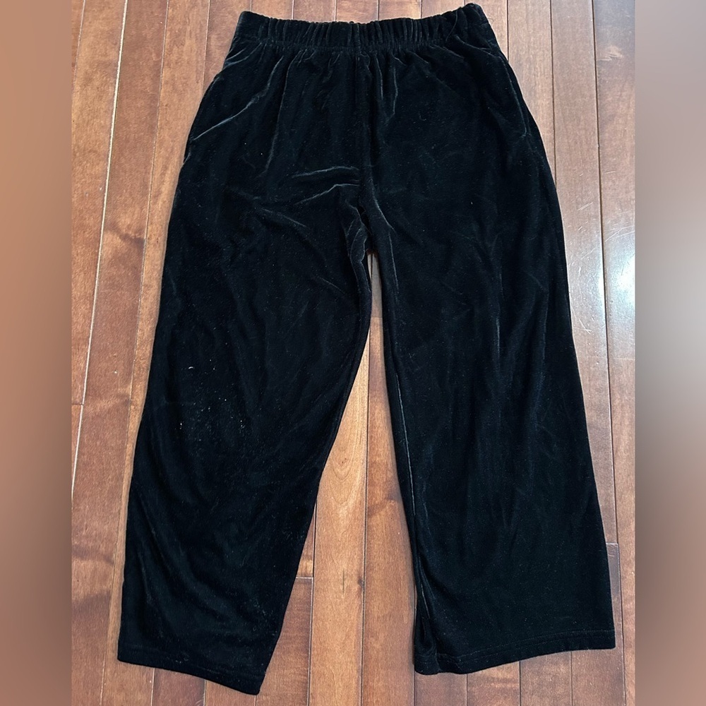 Girls Black Velvet Pull On Elastic Pants with Pockets Size Small